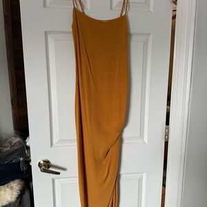 Reformation Asymmetrical Mustard Dress